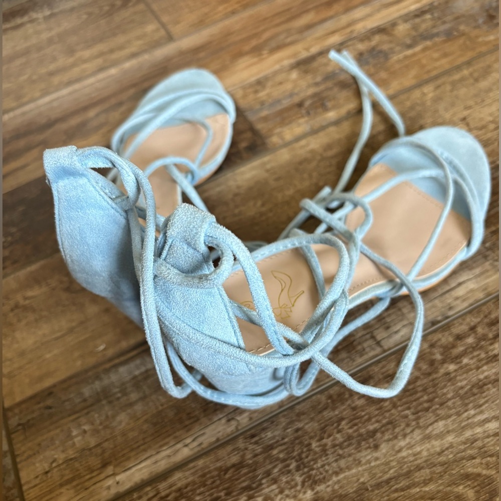 Sky Blue Lace Up Heels - Women’s 10
